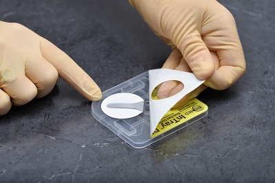 Peel back the outer label of InTray