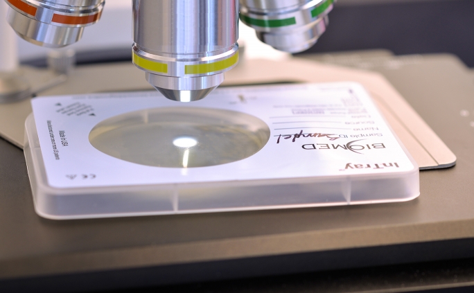 Place tray on the microscope tray for observation